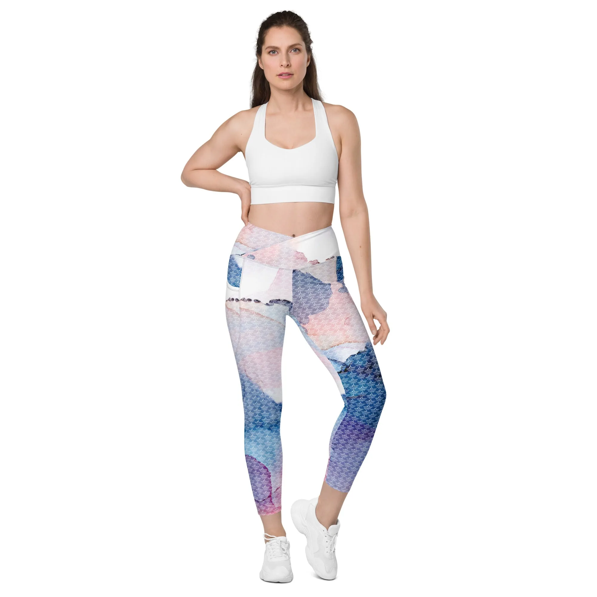 Patriot Floral Flag Crossover Leggings with Pockets