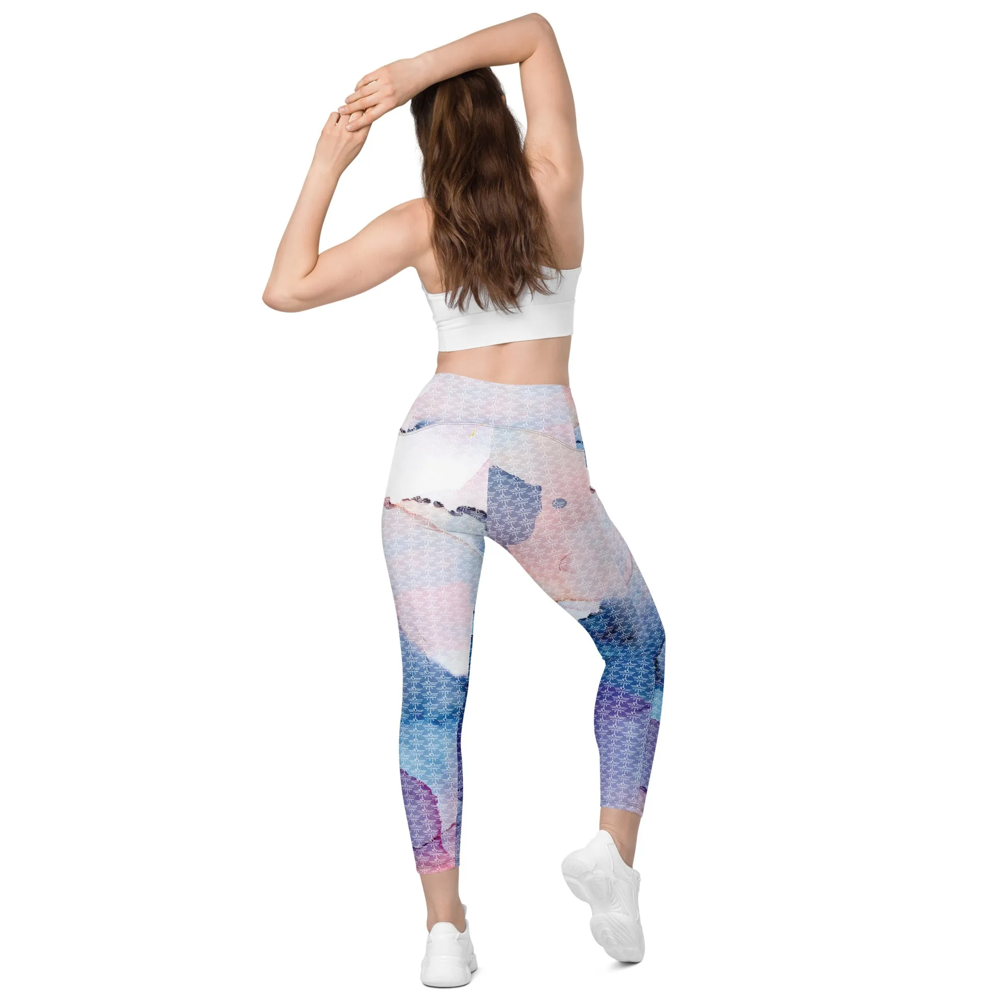 Patriot Floral Flag Crossover Leggings with Pockets