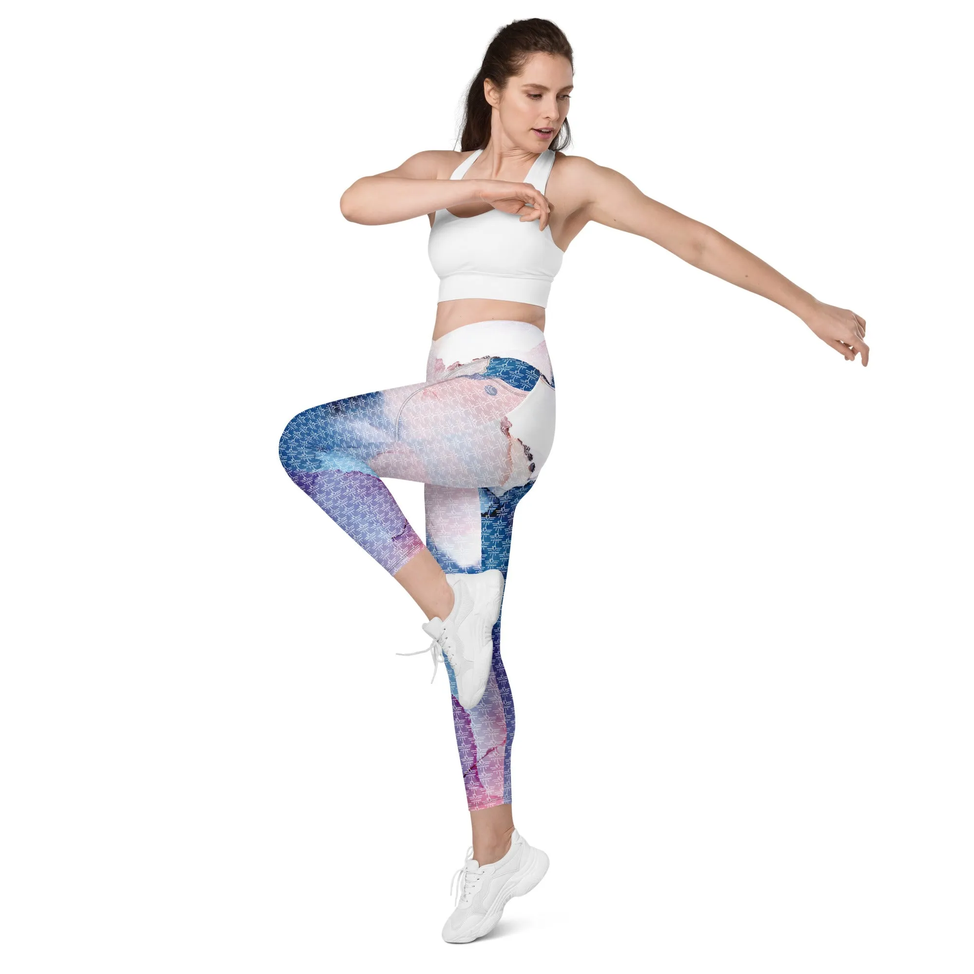 Patriot Floral Flag Crossover Leggings with Pockets