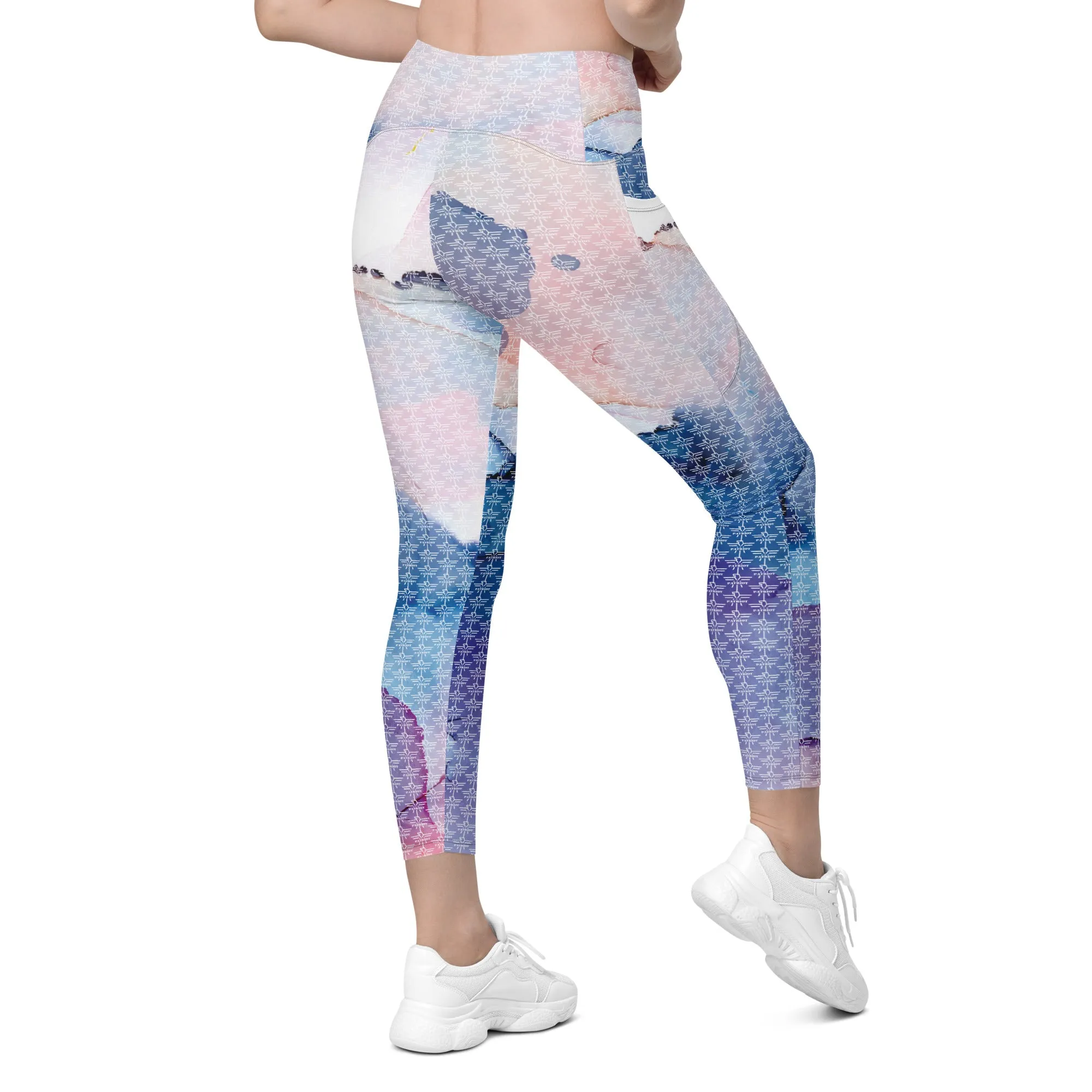 Patriot Floral Flag Crossover Leggings with Pockets