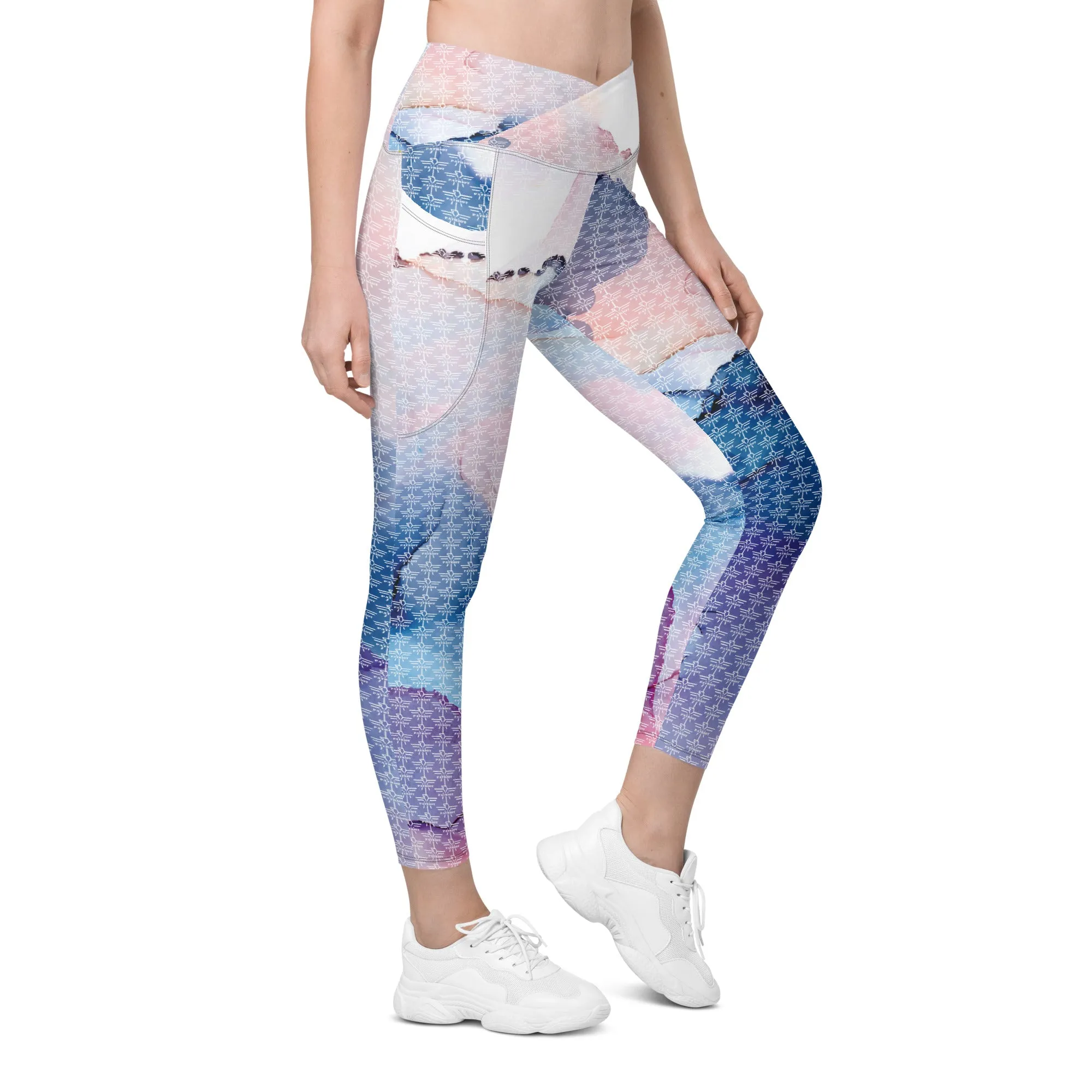 Patriot Floral Flag Crossover Leggings with Pockets