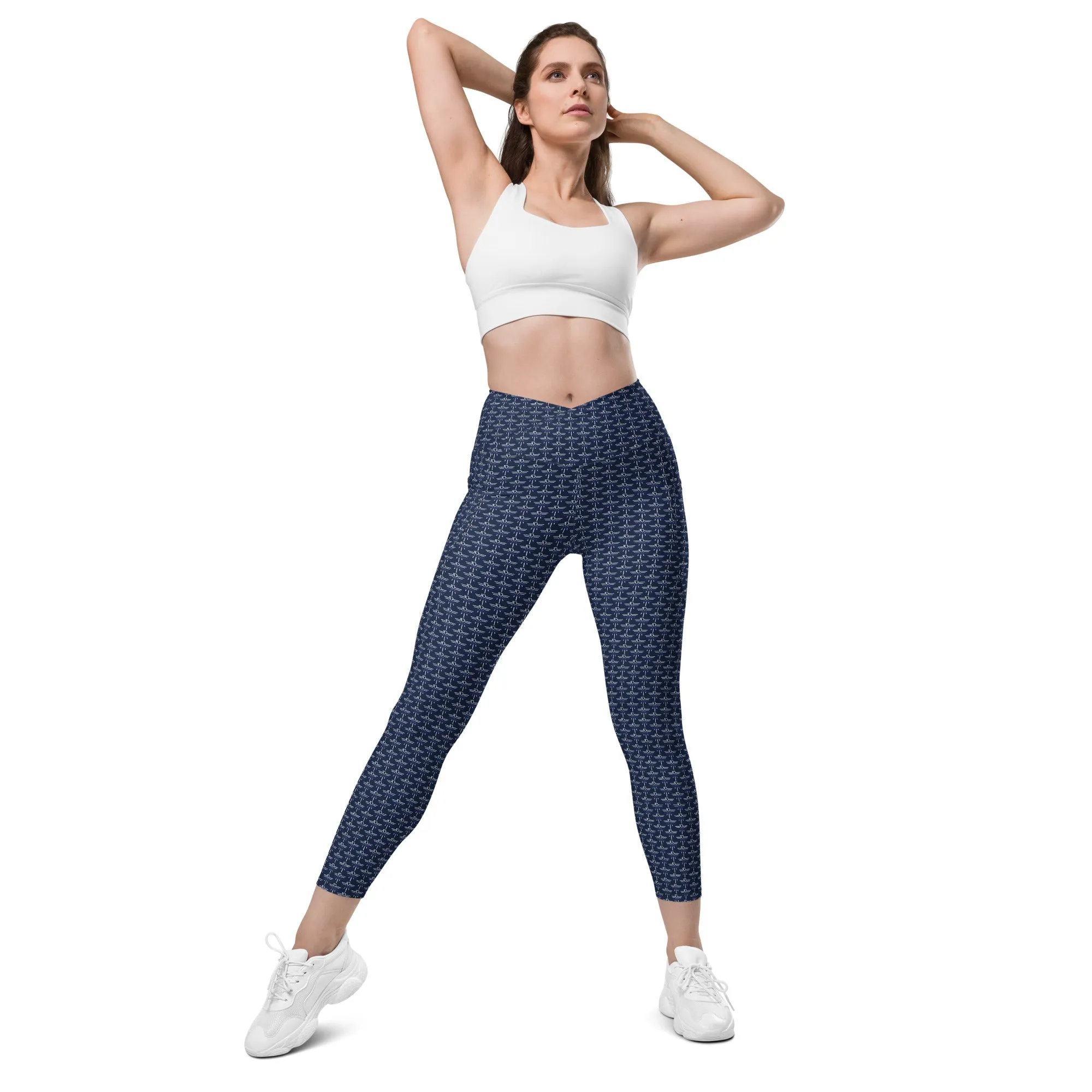 Patriot White Eagle Navy Crossover Leggings with Pockets