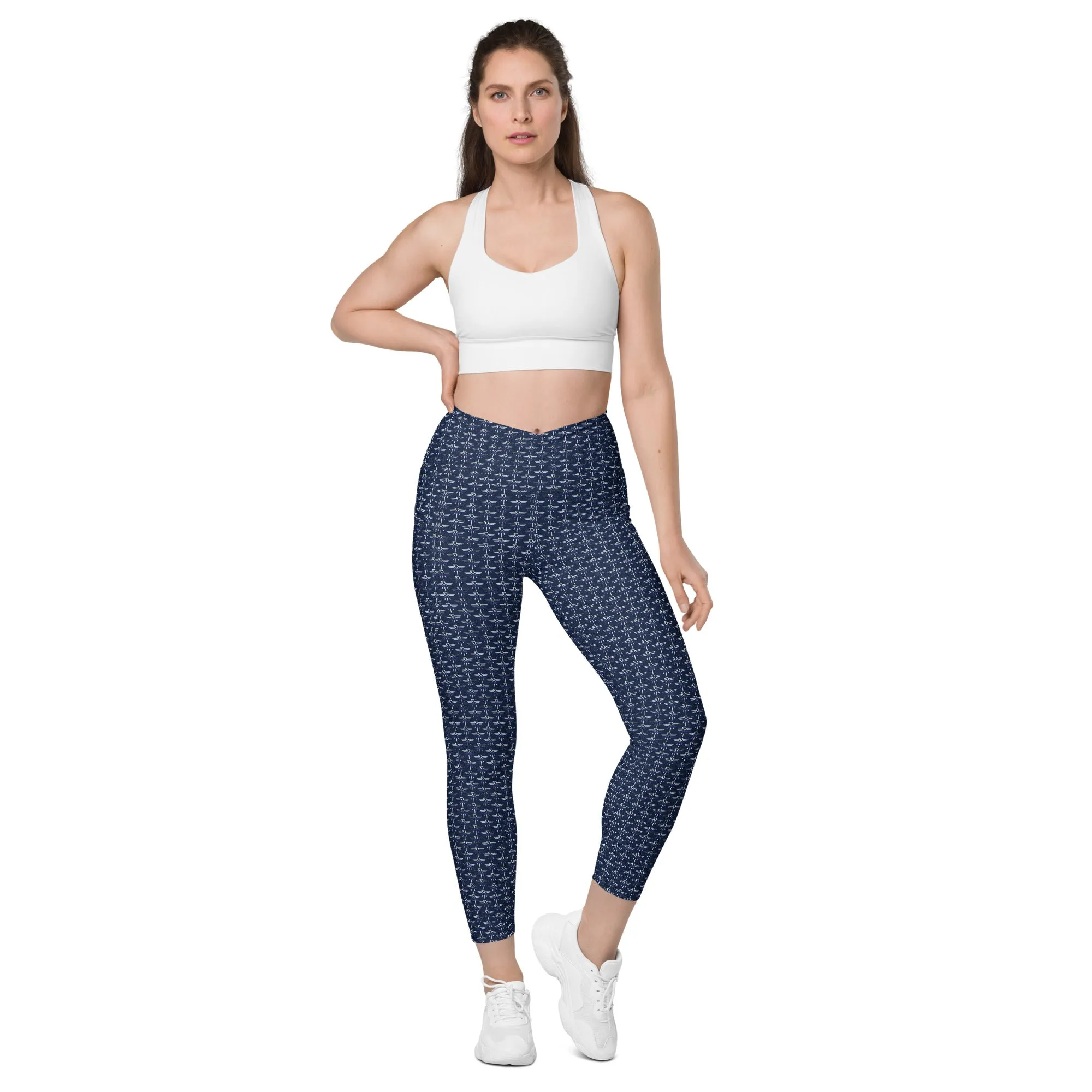 Patriot White Eagle Navy Crossover Leggings with Pockets