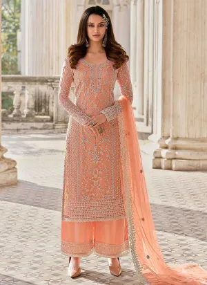 Peach Heavy Embroidered Stylish Palazzo Suit