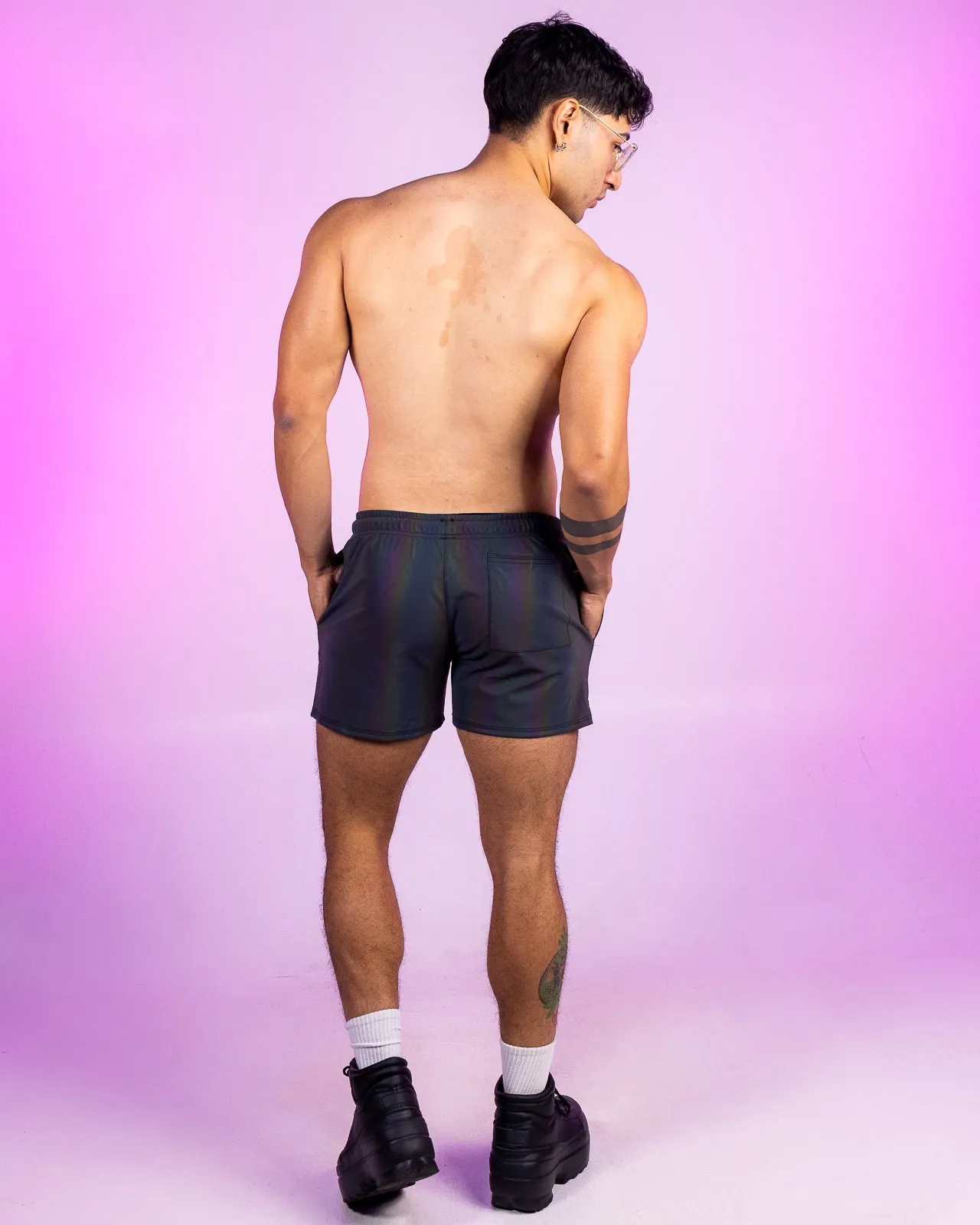 Rainbow Flash Reflective Drawstring Shorts