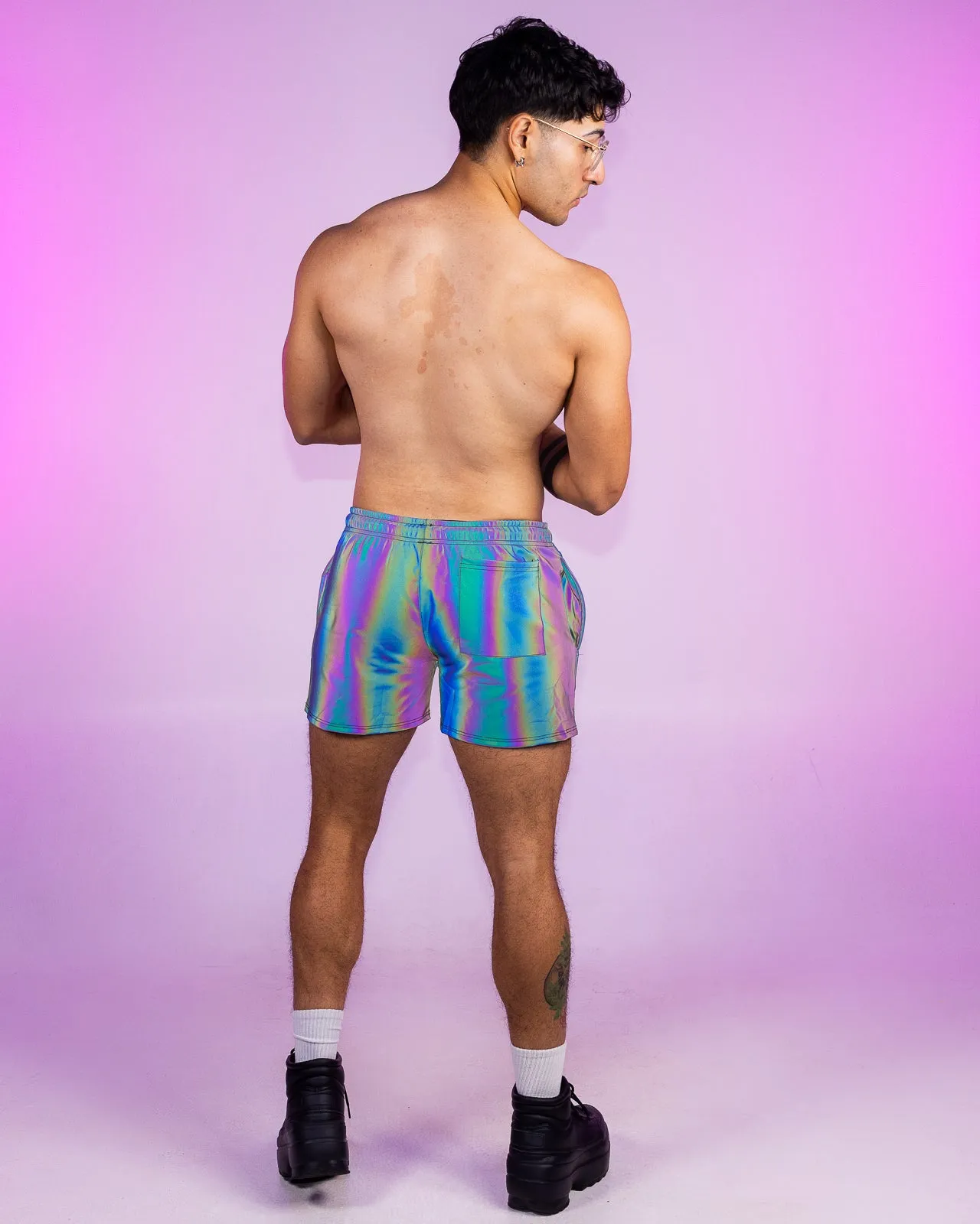 Rainbow Flash Reflective Drawstring Shorts