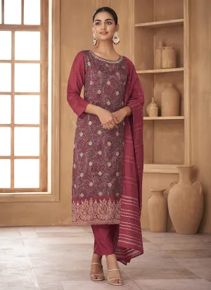 Red Embroidered Stylish Pant Style Suit