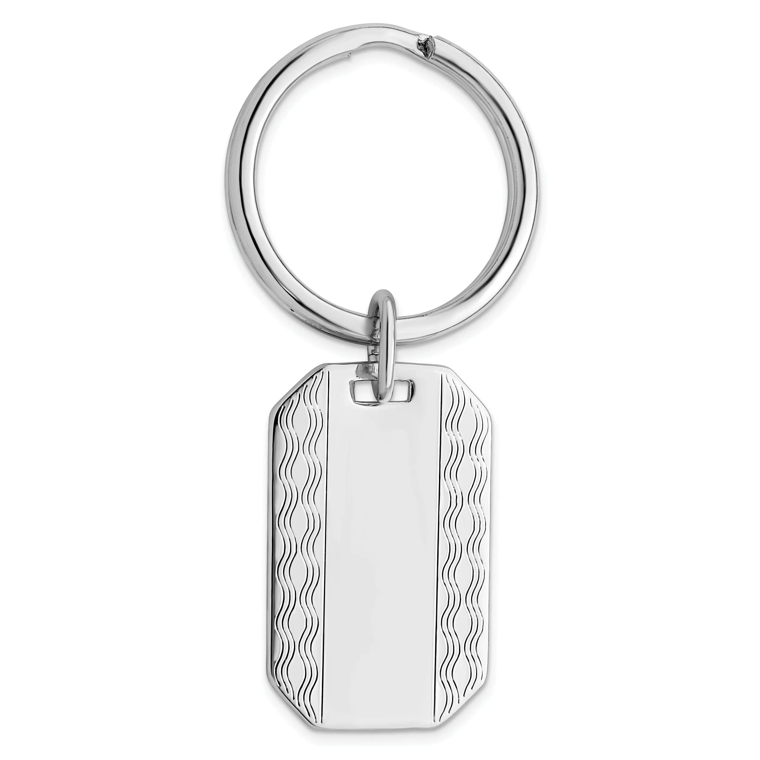 Rhodium Plated Patterned Edge Key Ring