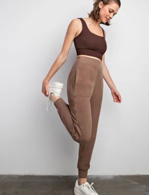 Ribbed Brushed Soft Joggers Brown