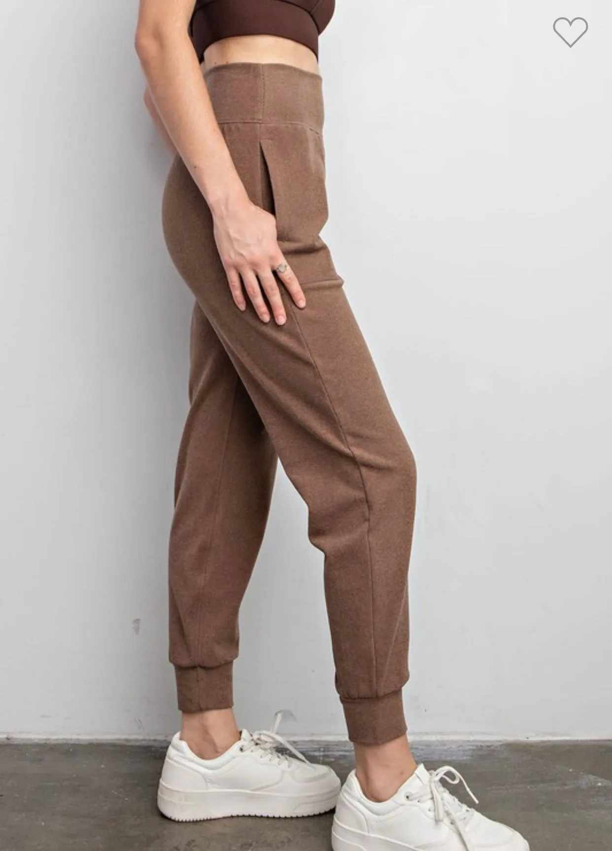 Ribbed Brushed Soft Joggers Brown