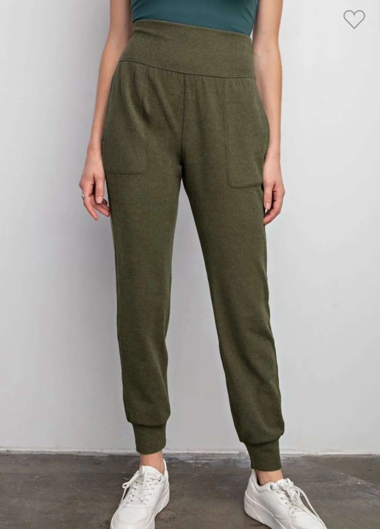 Ribbed Brushed Soft Joggers Olive