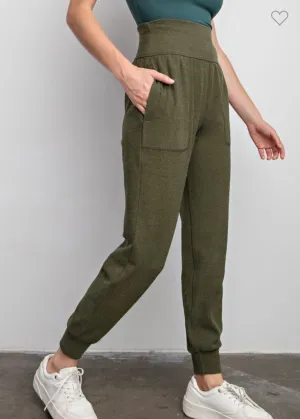 Ribbed Brushed Soft Joggers Olive
