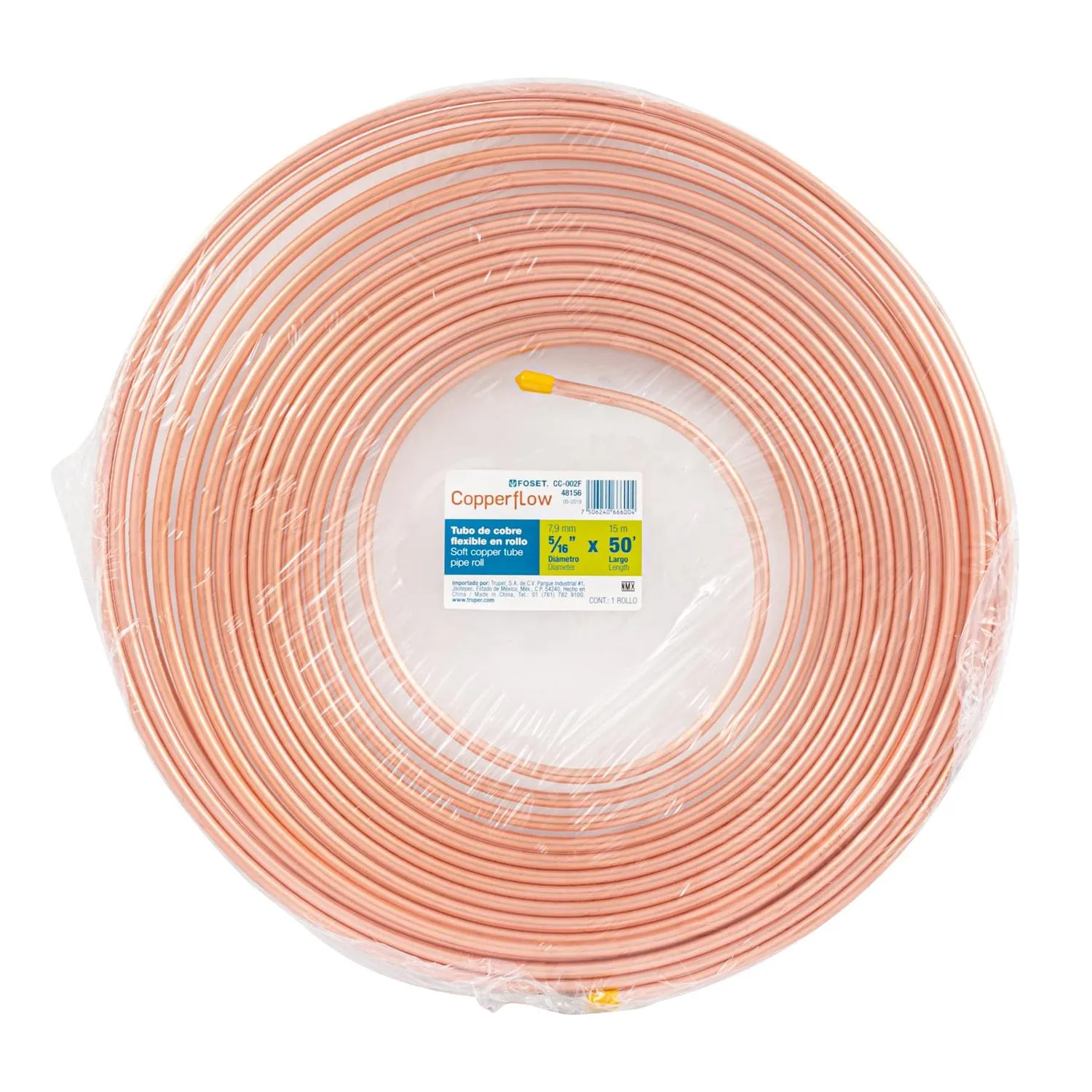 Rollo de 15 m de tubo flexible de cobre de 5/16', Foset 48156
