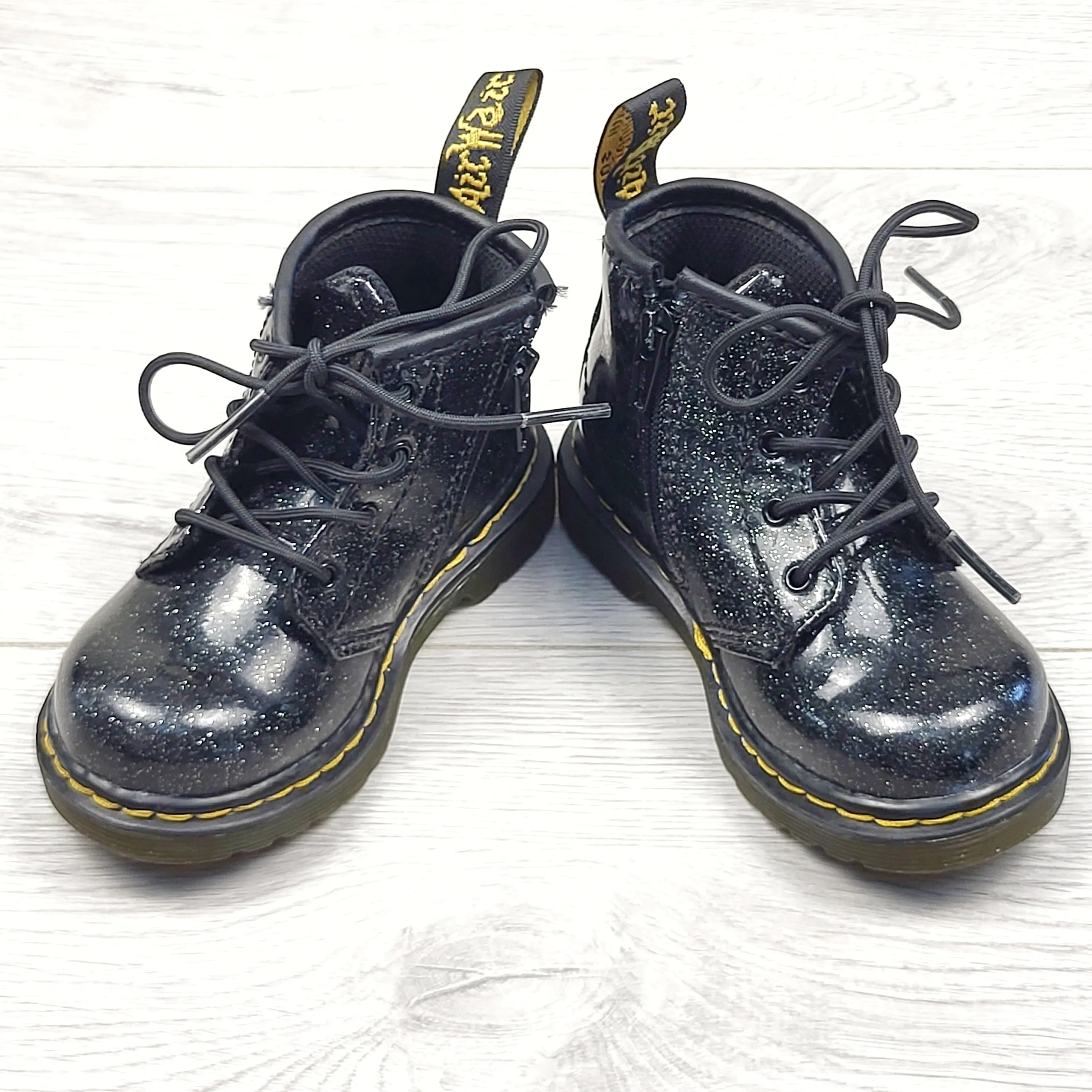 RUBH1 - Authentic black sparkly Doc Martens boots. Size 6