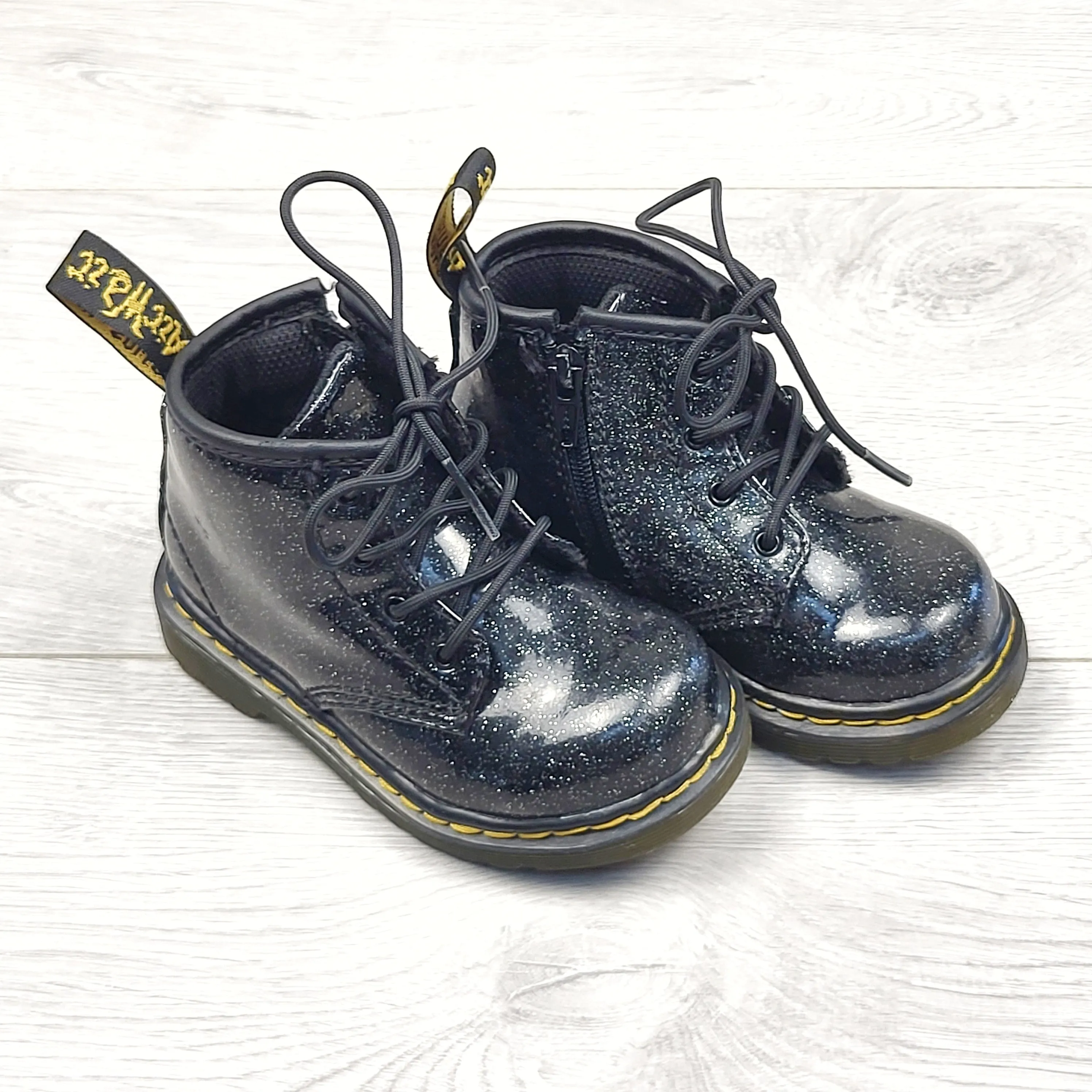 RUBH1 - Authentic black sparkly Doc Martens boots. Size 6