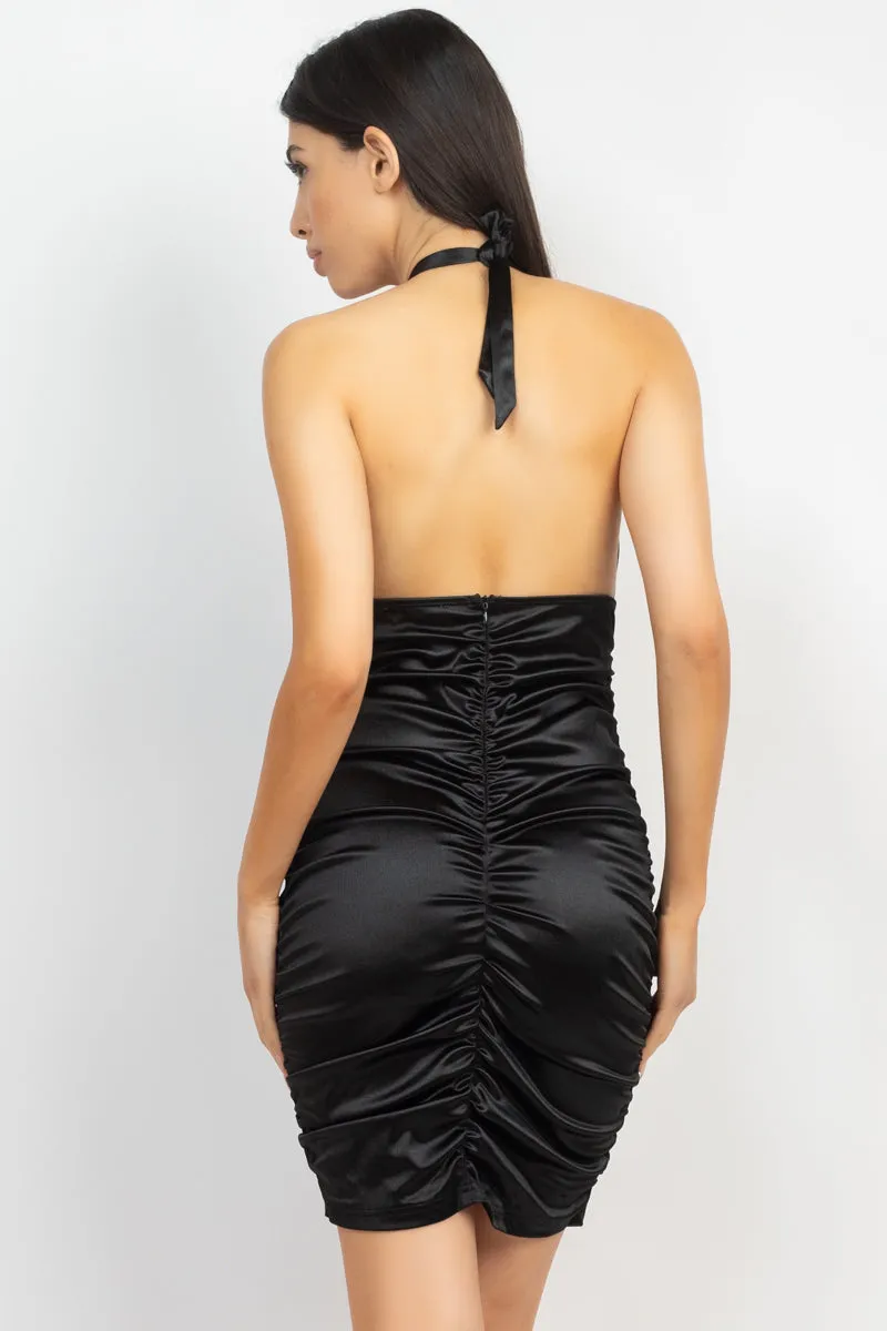 Ruched Woven Satin Dress