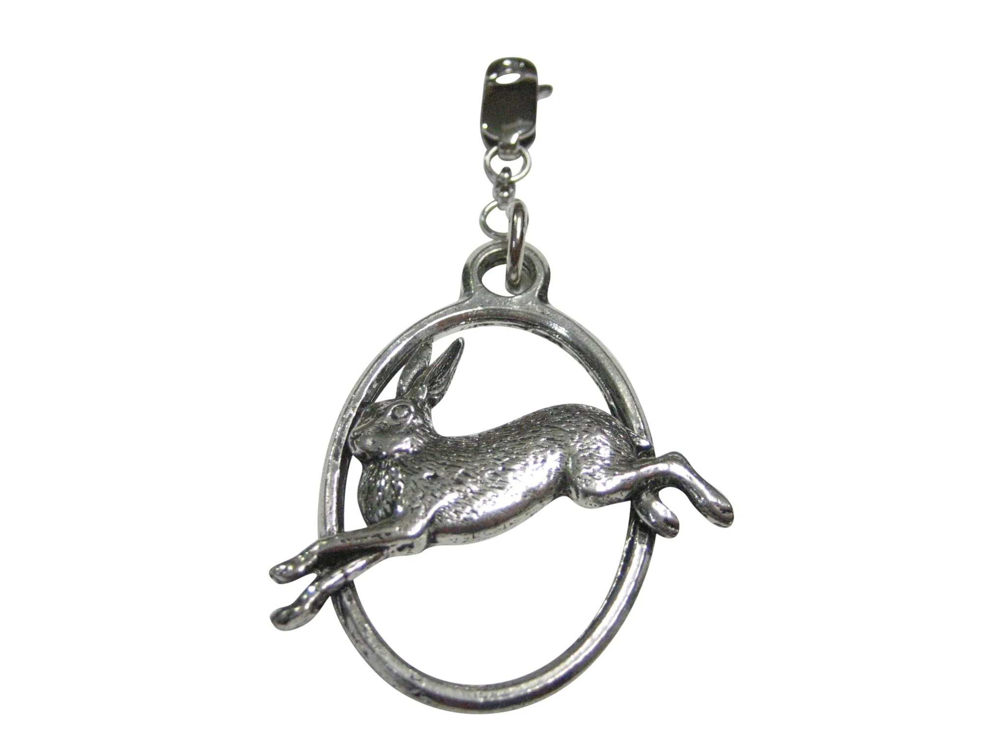Running Rabbit Hare Large Oval Pendant Zipper Pull Charm