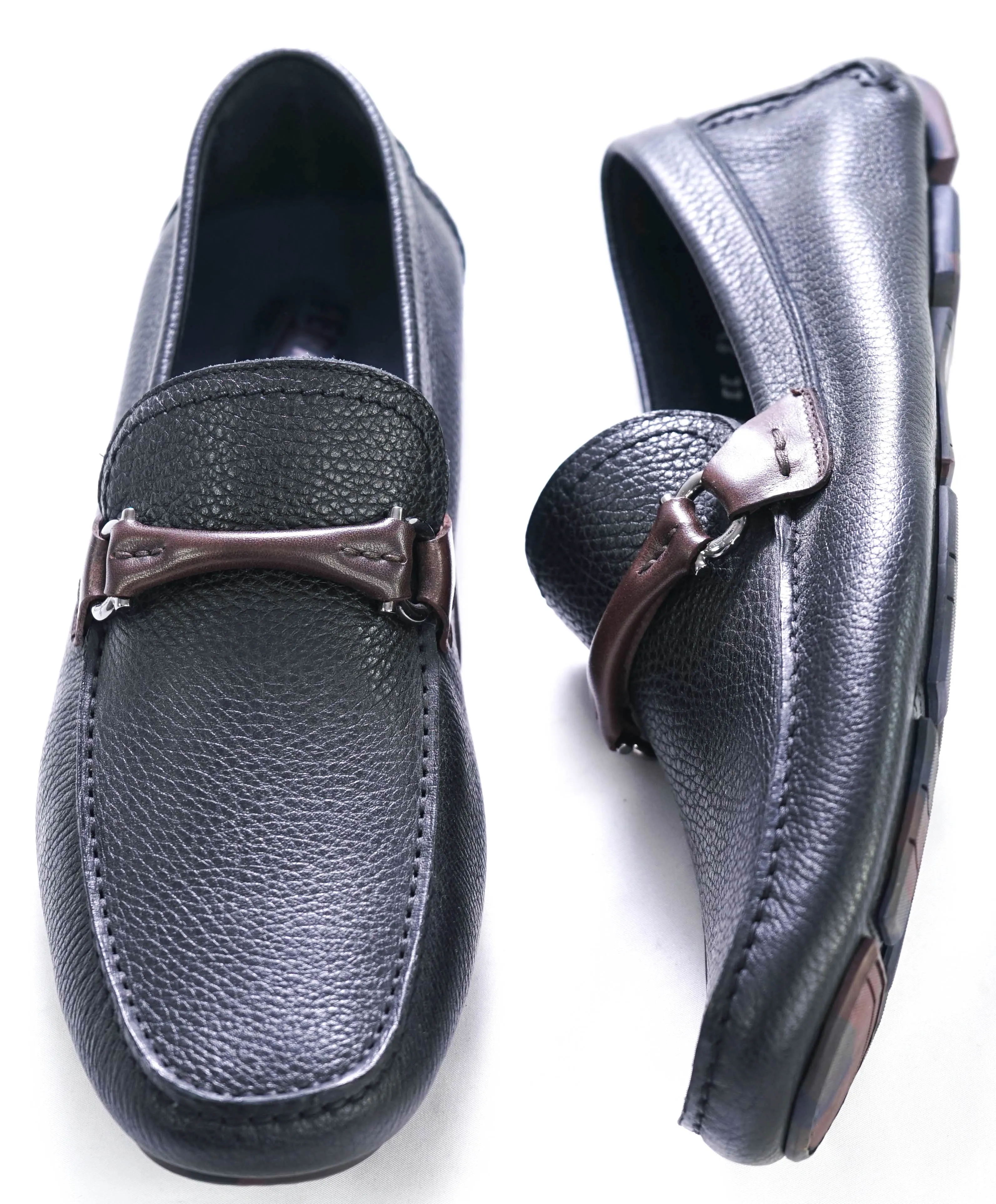 SALVATORE FERRAGAMO - Black/Brown Camp Sole Gancini Loafer- 8 E