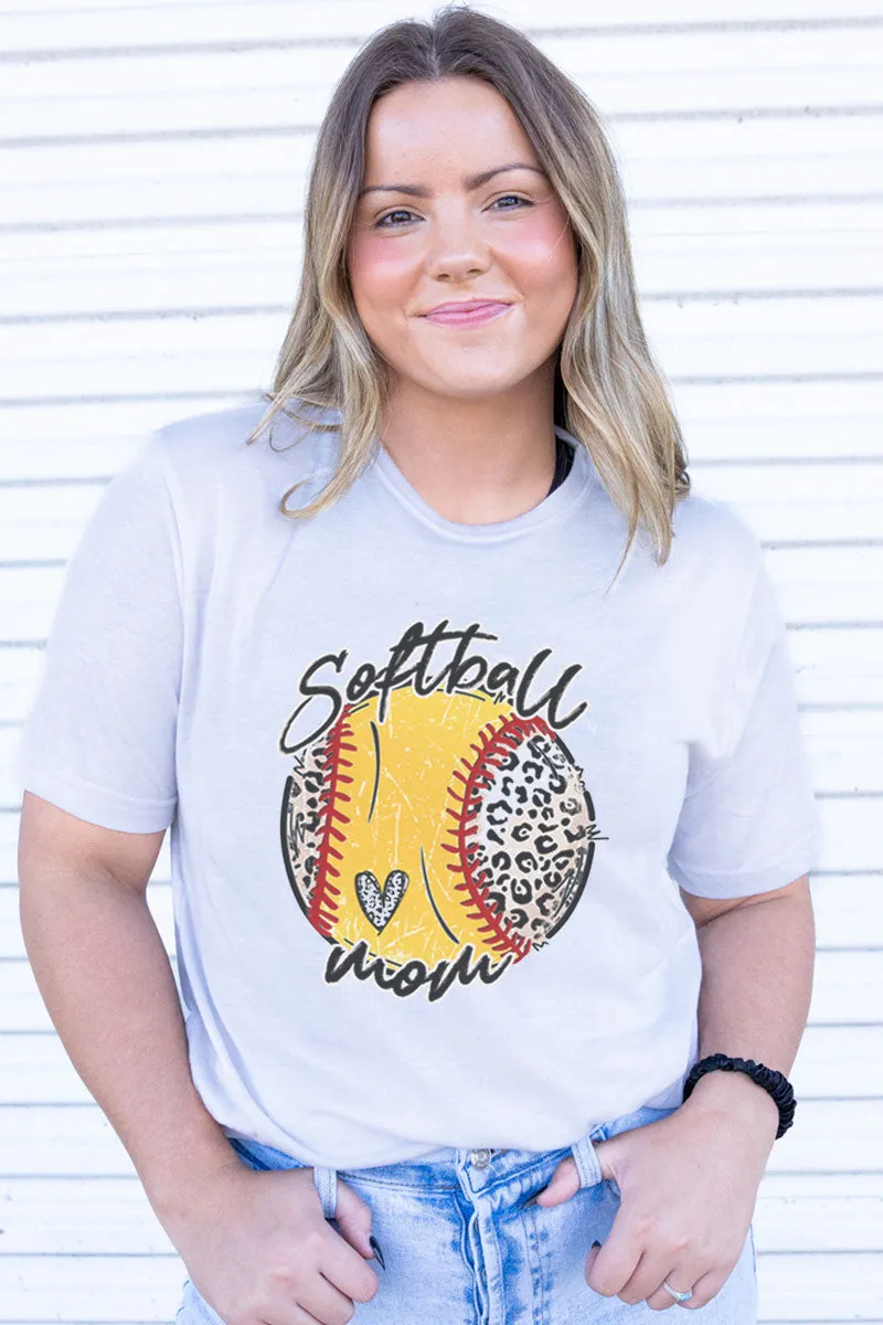 Script Leopard Softball Mama Adult Soft-Tek Blend T-Shirt