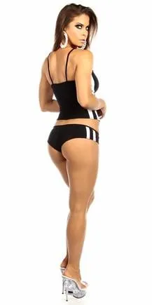 Sexy Trim Balance Work Out Triple Stripe Fitness Full Coverage Top - Black/White