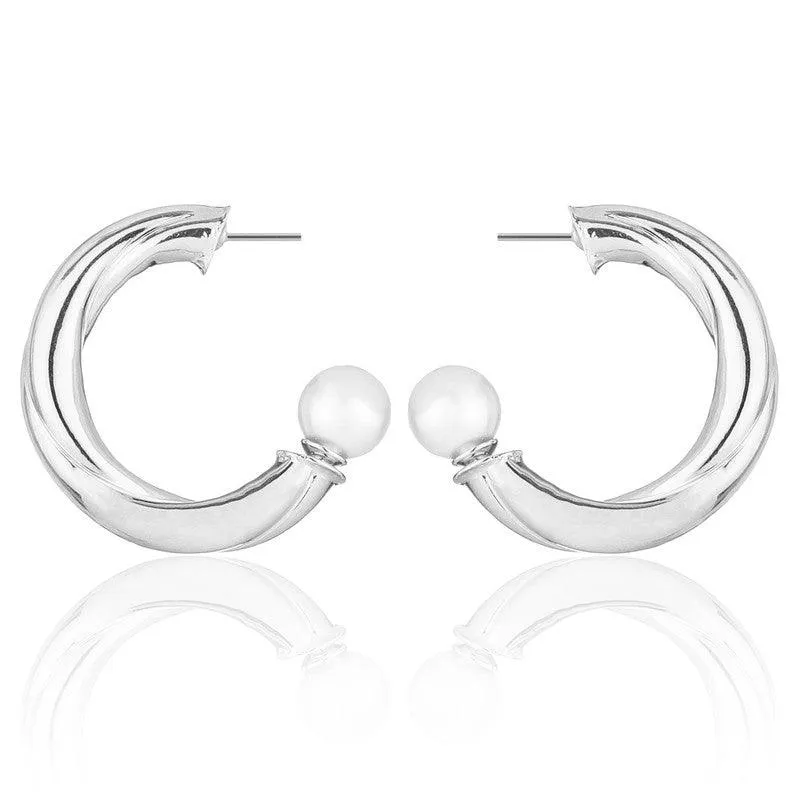 Silver Plated Holding Pearl Hoop Earrings