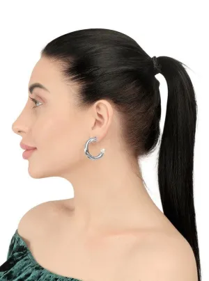 Silver Plated Holding Pearl Hoop Earrings
