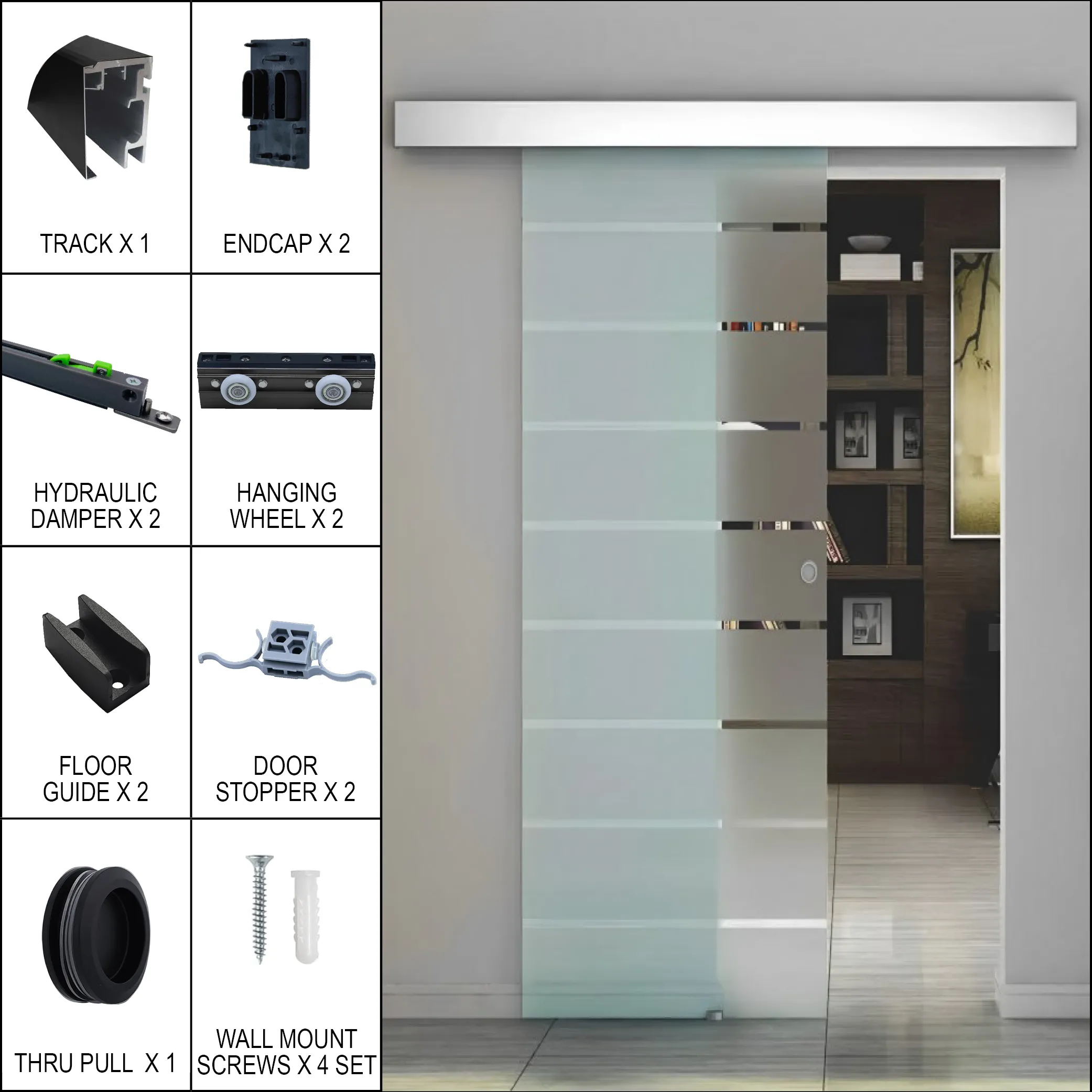 Soft-Closing Sliding Door System - Effortless Series - Wall & Ceiling Mount (BN, MBL)