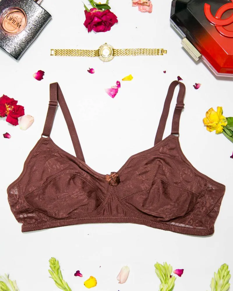 Soft Net Bra - Brown - Non Padded & Non Wired Bra - 735