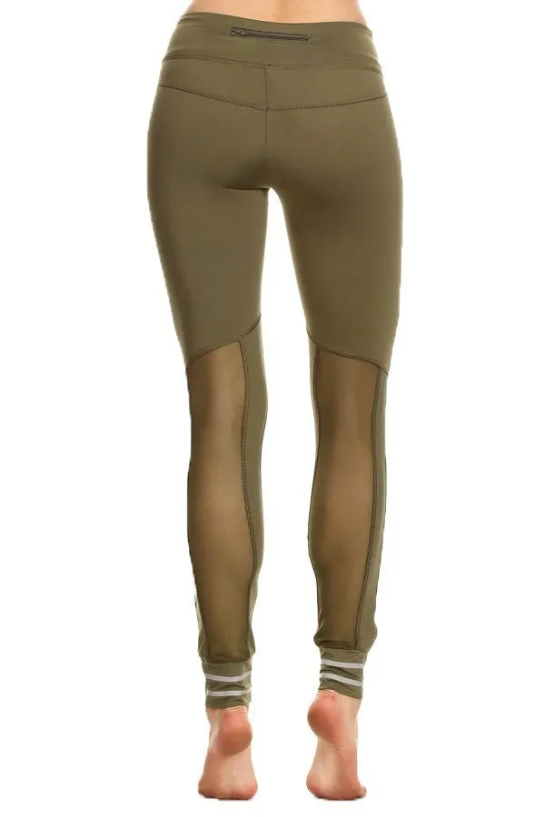 Solid Knit Athletic Mesh Panel Leggings
