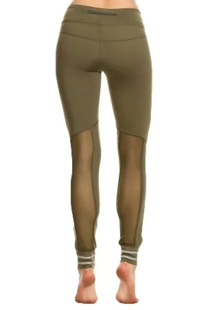 Solid Knit Athletic Mesh Panel Leggings