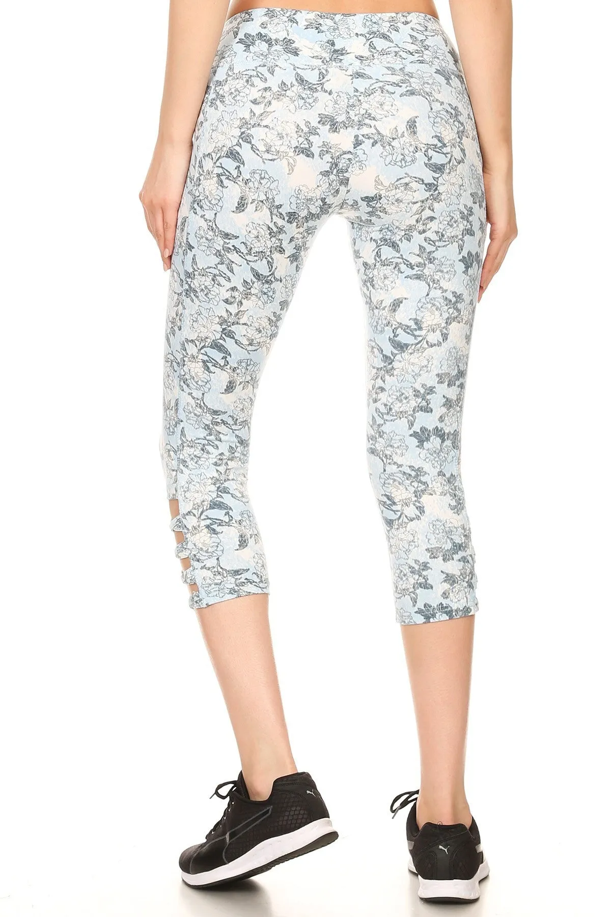 Super Soft Flower Print Cutouts Leggings