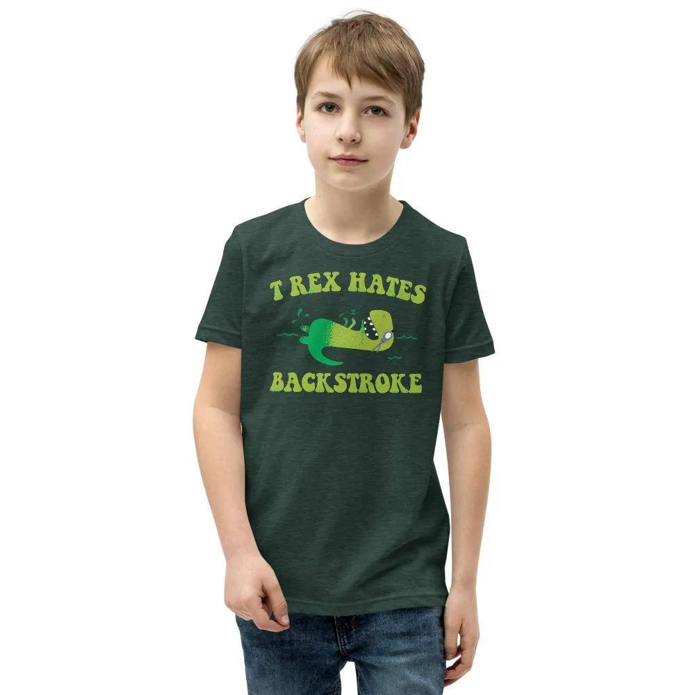 T Rex Hates Backstroke Funny Youth Swim Tee