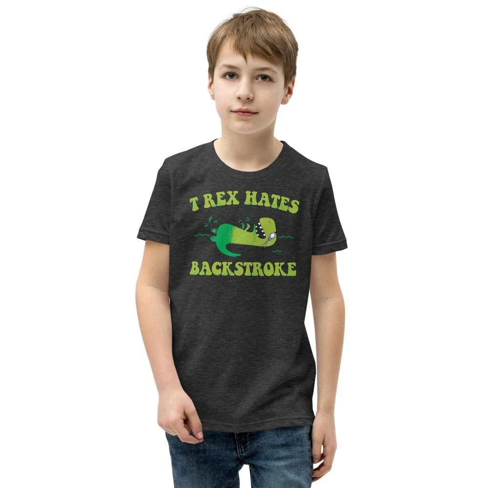 T Rex Hates Backstroke Funny Youth Swim Tee