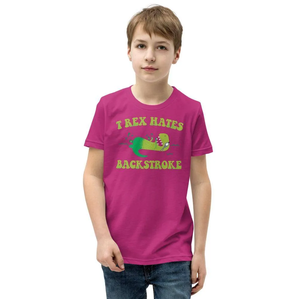 T Rex Hates Backstroke Funny Youth Swim Tee