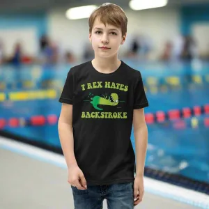 T Rex Hates Backstroke Funny Youth Swim Tee