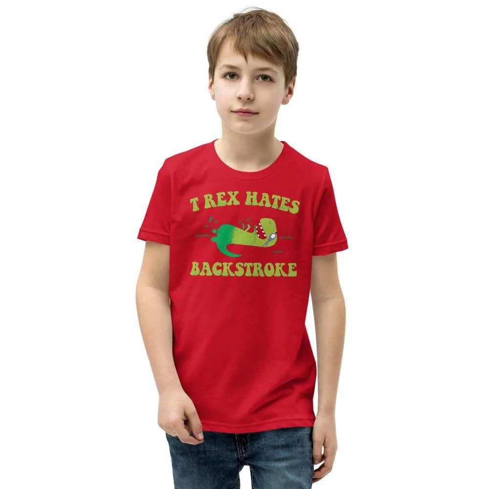 T Rex Hates Backstroke Funny Youth Swim Tee