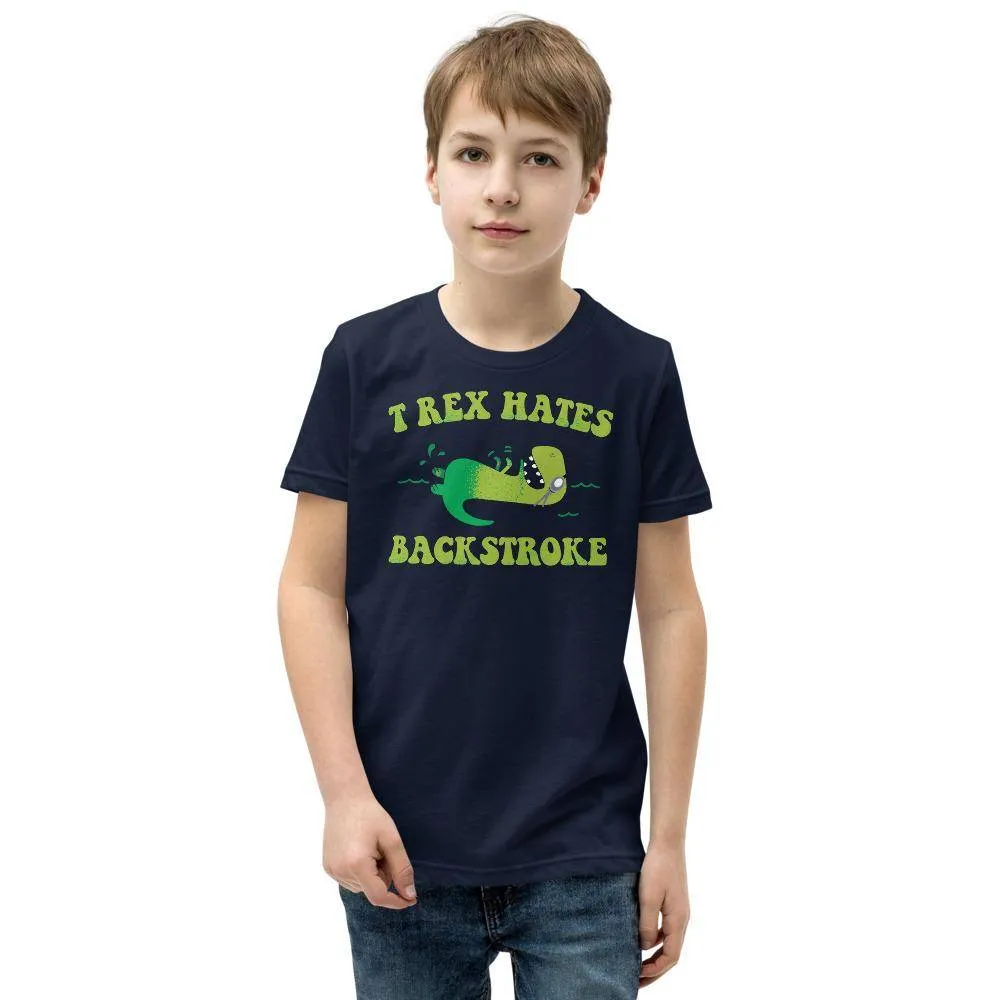 T Rex Hates Backstroke Funny Youth Swim Tee