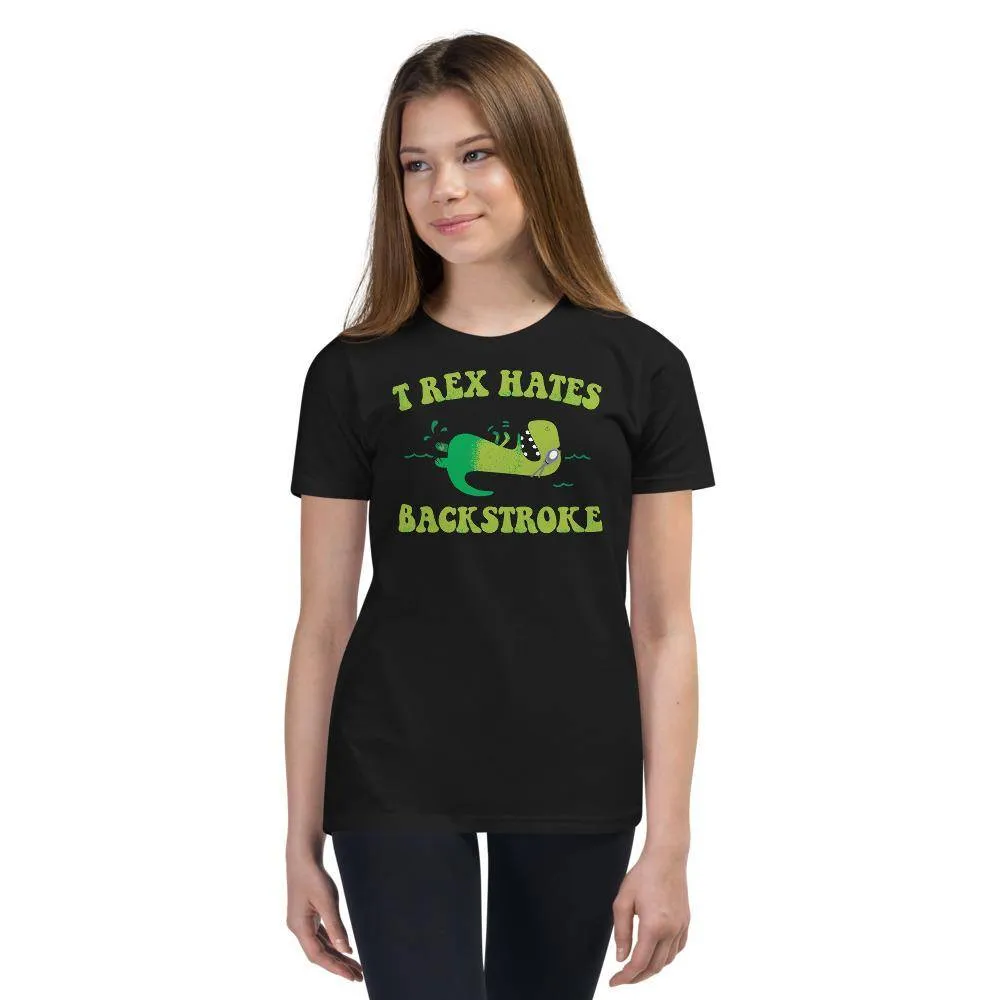 T Rex Hates Backstroke Funny Youth Swim Tee