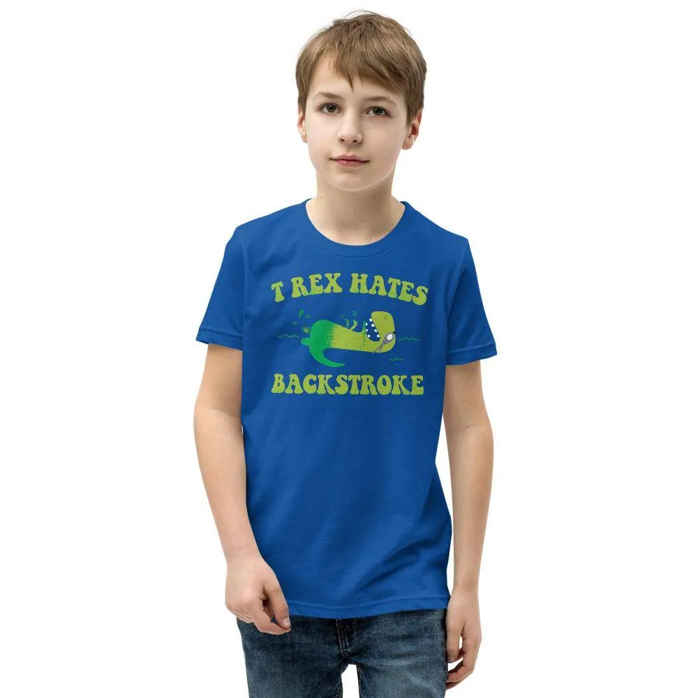 T Rex Hates Backstroke Funny Youth Swim Tee