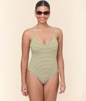 The Marco One Piece - Striped Rib - Iguana - Long Torso