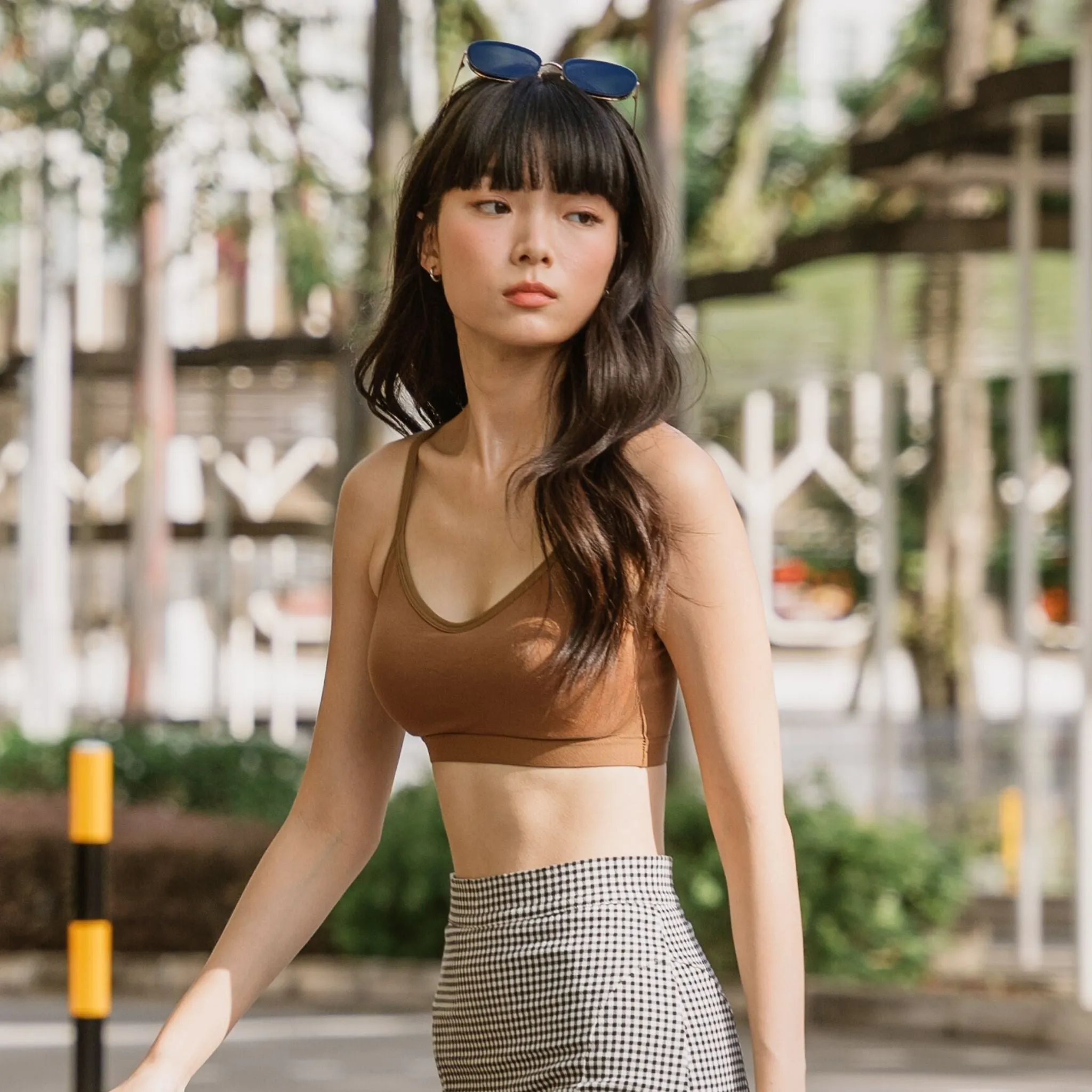 Urban Edge! Mini-Crop Sweetheart Bra Top (Solid Cotton) in Creme Espresso