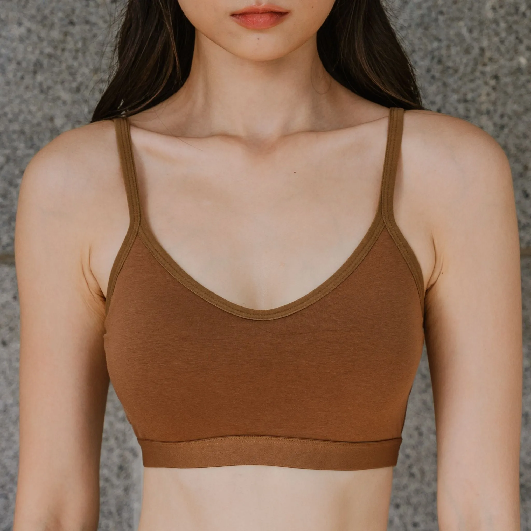 Urban Edge! Mini-Crop Sweetheart Bra Top (Solid Cotton) in Creme Espresso