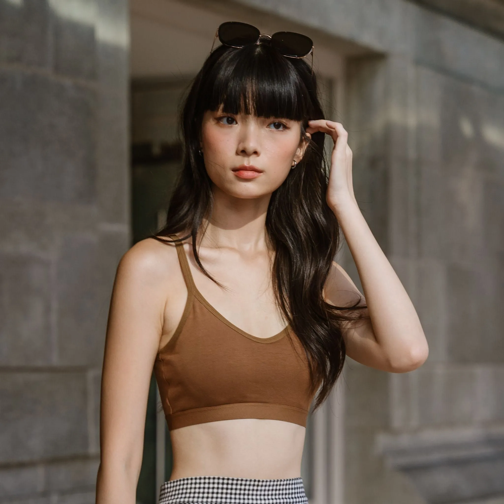 Urban Edge! Mini-Crop Sweetheart Bra Top (Solid Cotton) in Creme Espresso