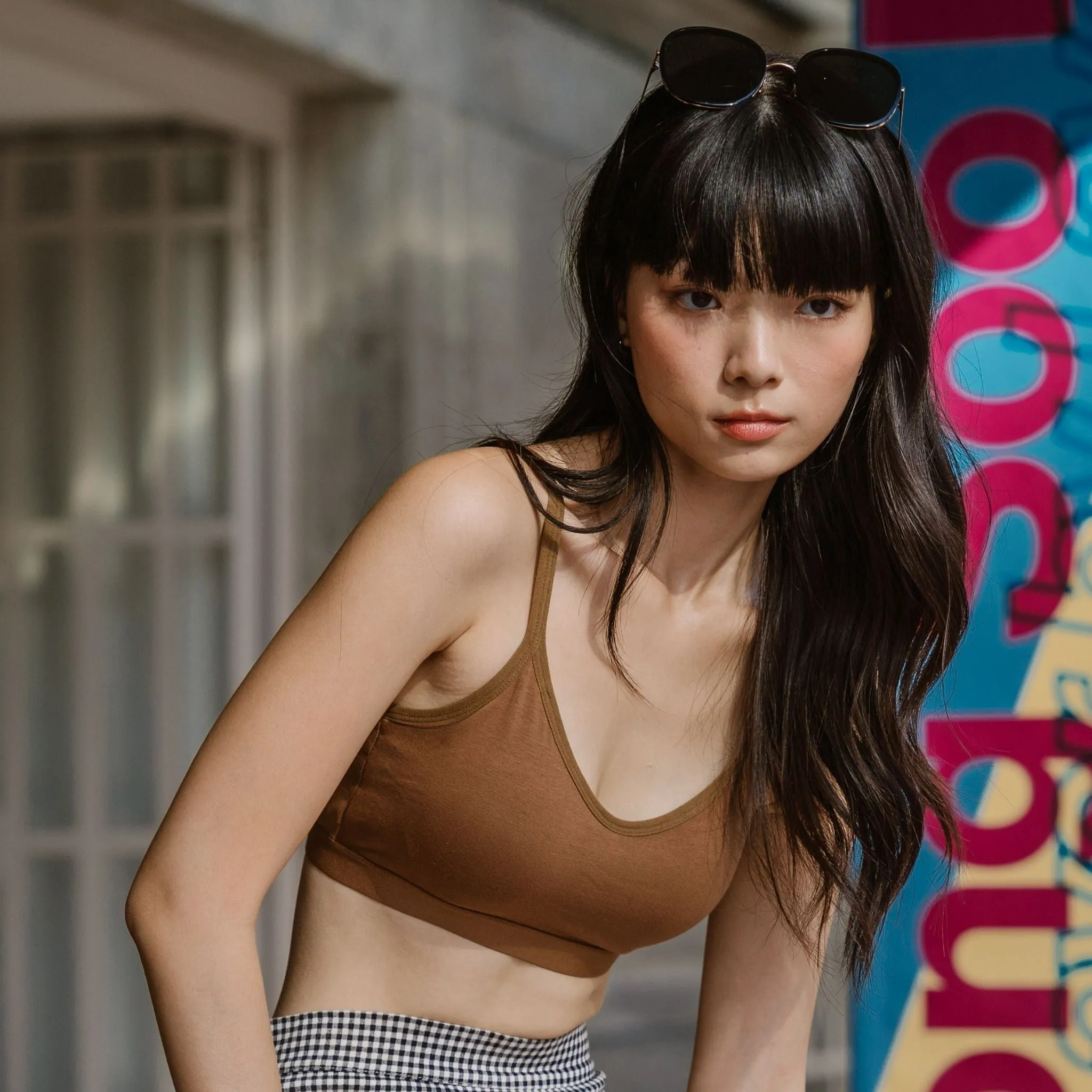 Urban Edge! Mini-Crop Sweetheart Bra Top (Solid Cotton) in Creme Espresso