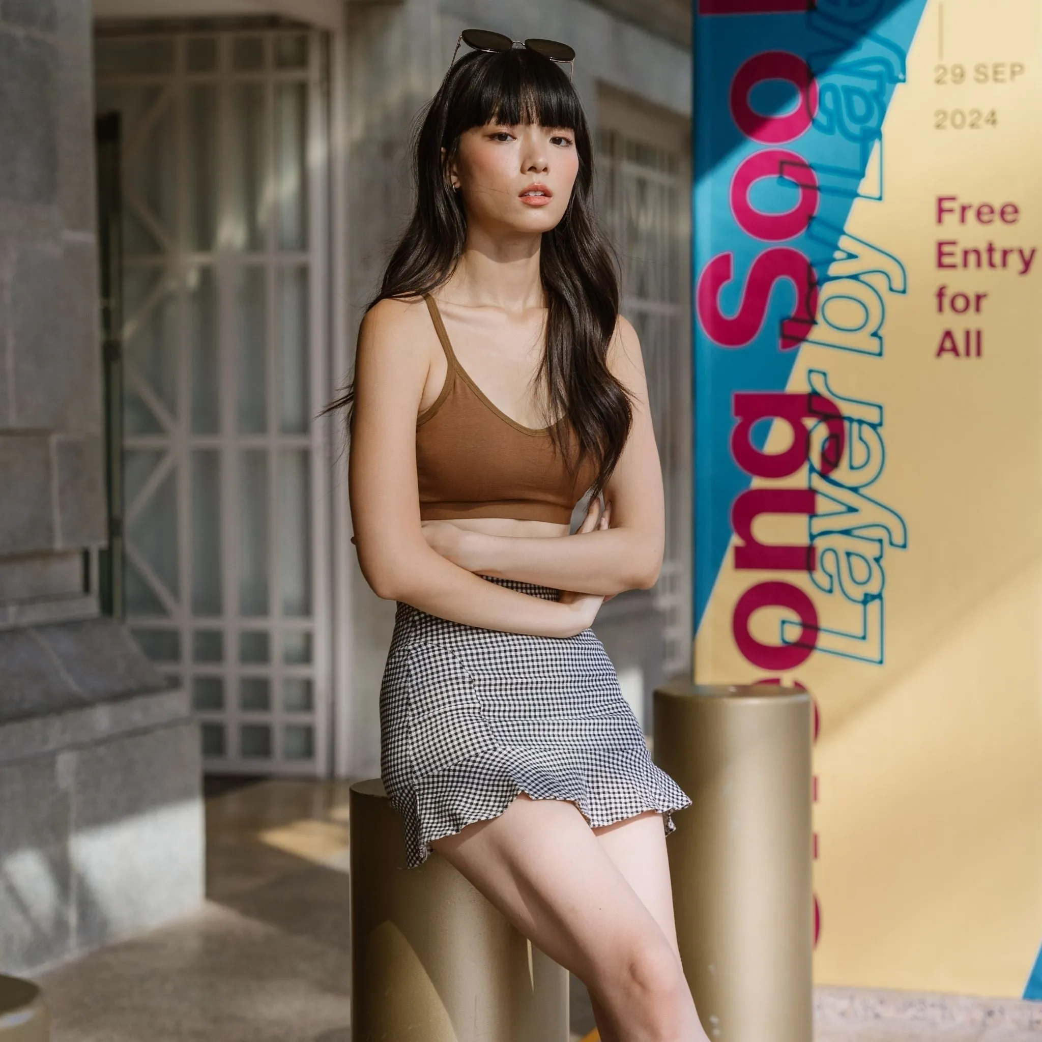 Urban Edge! Mini-Crop Sweetheart Bra Top (Solid Cotton) in Creme Espresso