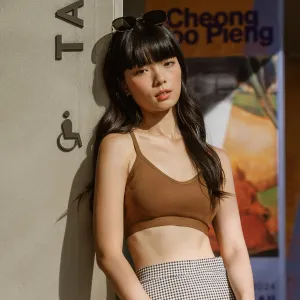 Urban Edge! Mini-Crop Sweetheart Bra Top (Solid Cotton) in Creme Espresso