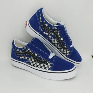VANS Old Skool Boys NEW Reflective Checkered Flame Blue Sneakers - sz. 2 1/2Y