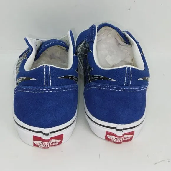 VANS Old Skool Boys NEW Reflective Checkered Flame Blue Sneakers - sz. 2 1/2Y