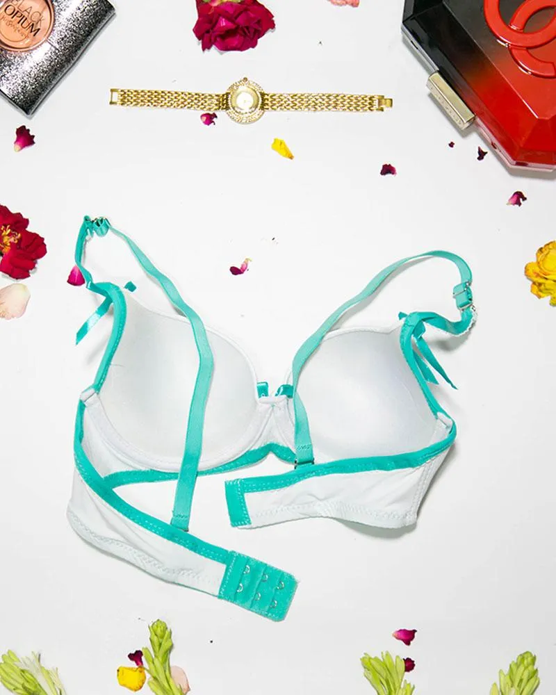 Women Push up Underwire Bra Smoothing Lace Everyday Bra - White