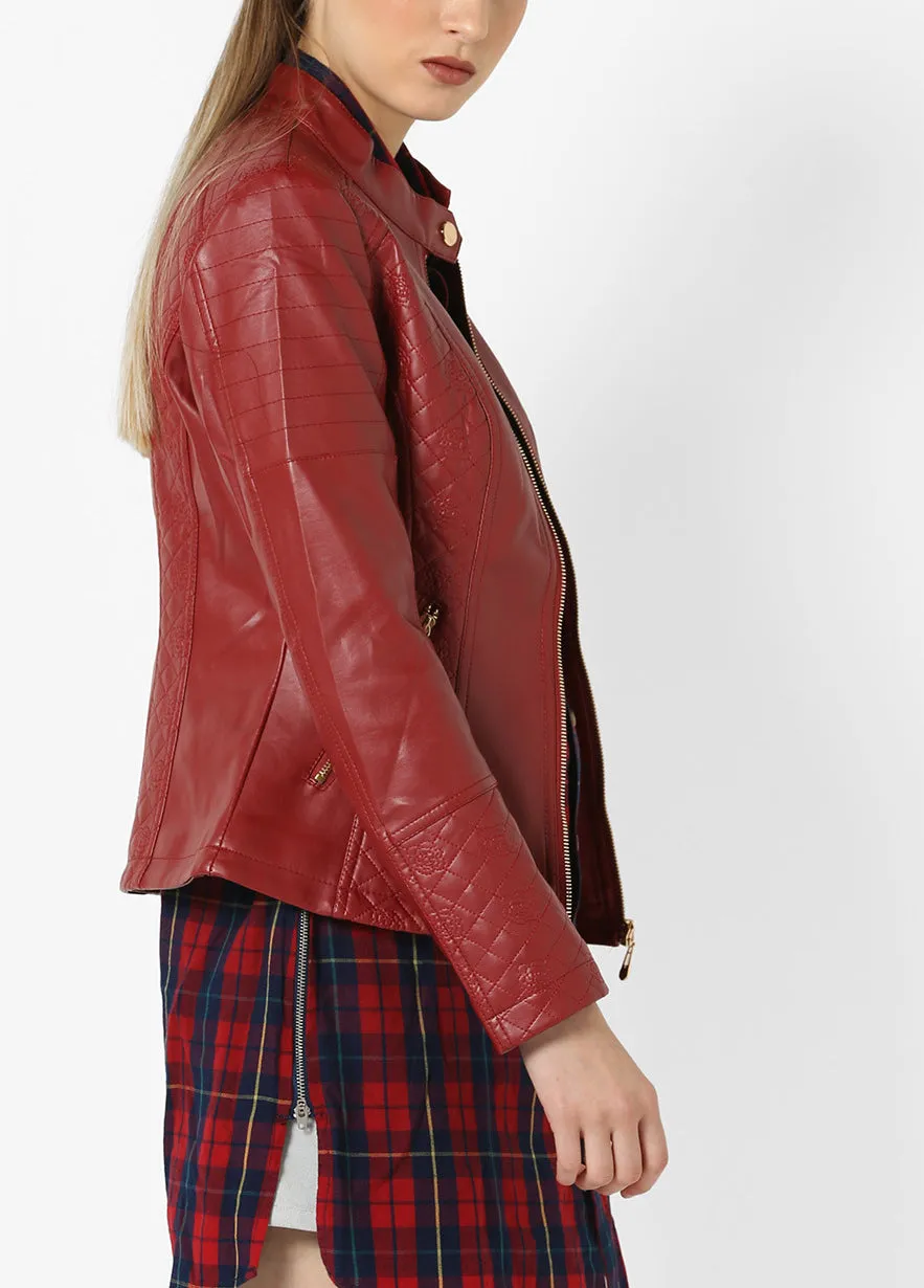 Women's Stylish Red Leather Jacket WJ056